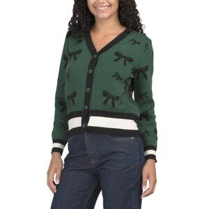 NANCY YANG Green Bow Cardigan